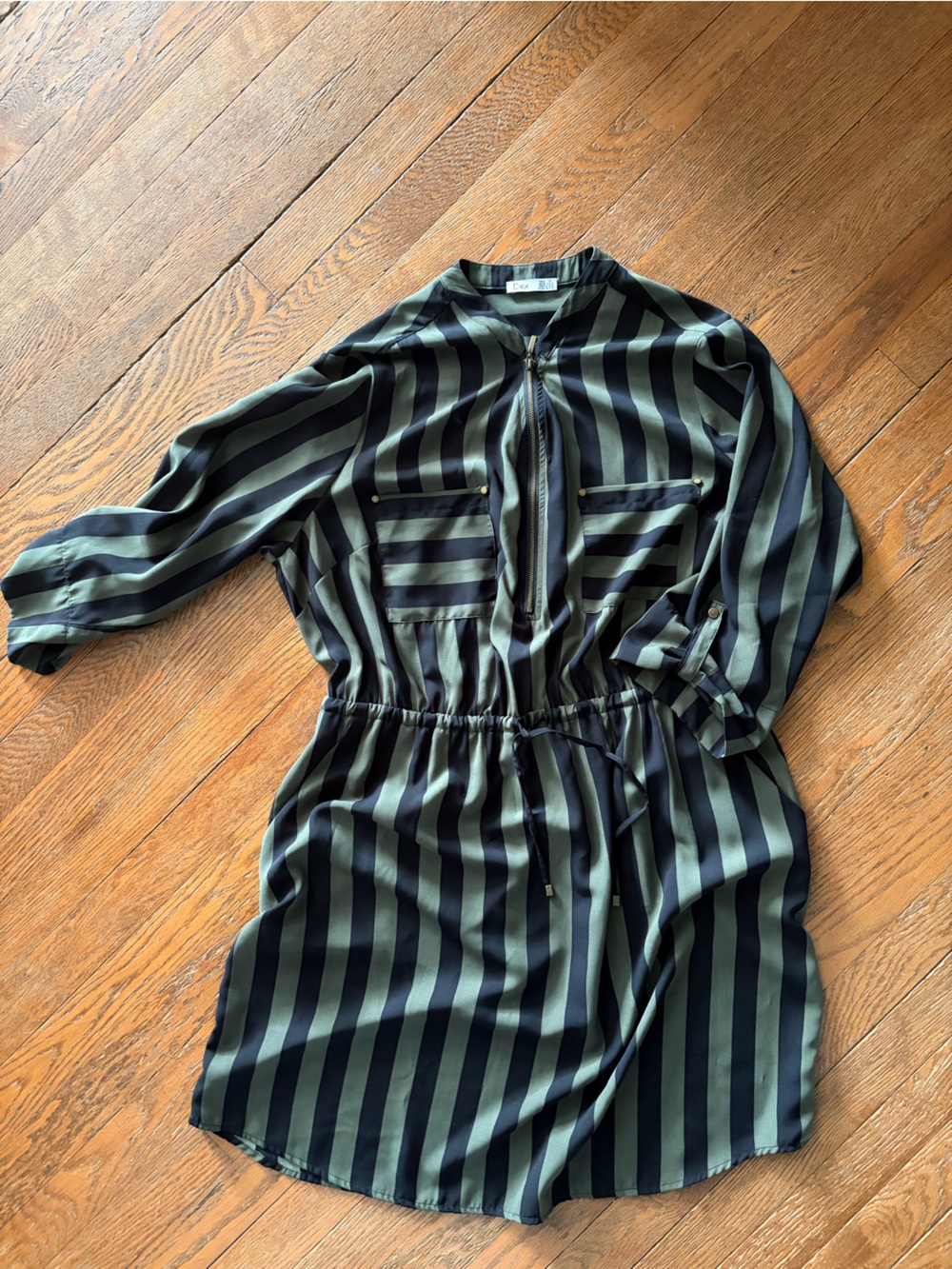 Dex Striped Utility Dress in Dark Green and Black